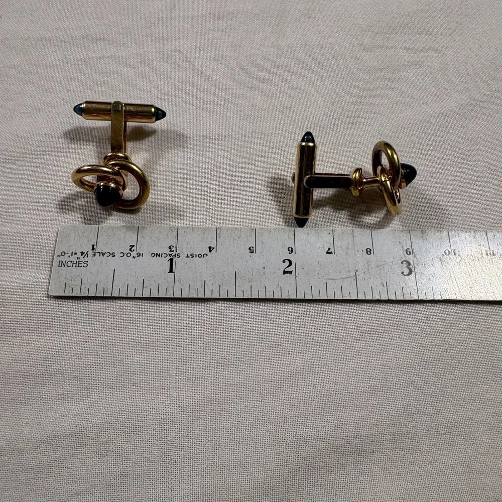 Menzies Gold Tone Black‎ Stone Swirl Design Cufflinks